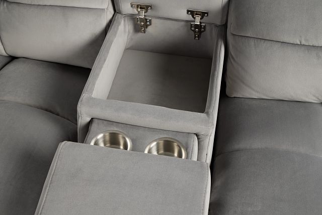 Gemma Light Gray Velvet Large Right Chaise Power Reclining Sectional