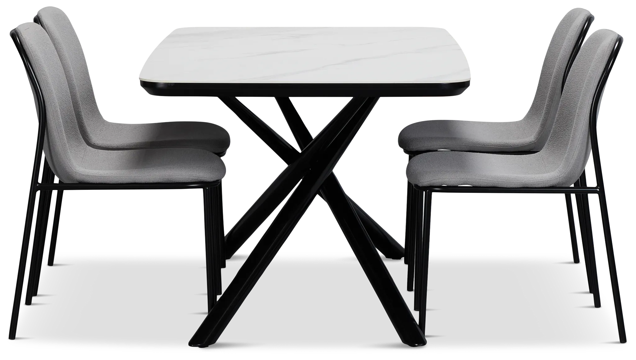 Palos White Rect Table & 4 Gray Upholstered Chairs