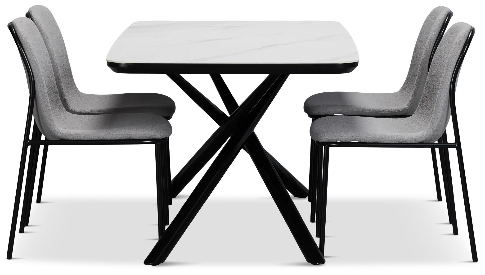 Palos White Rect Table & 4 Gray Upholstered Chairs Palos White Rect Table & 4 Gray Upholstered Chairs
