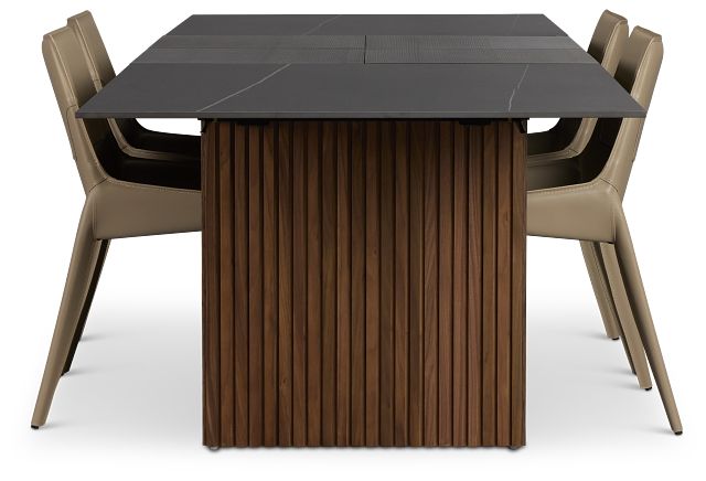 Wayne Two-tone Stone Rectangular Table & 4 Beige Upholstered Chairs