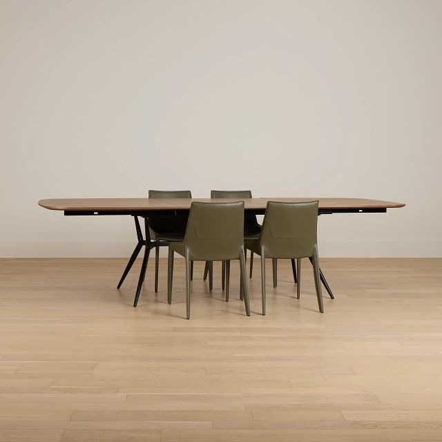 Margo Two-tone Rectangular Table & 4 Dark Green Upholstered Chair