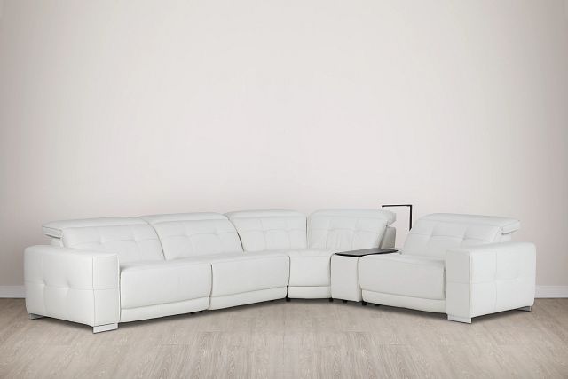 Reva White Leather Small Triple Power Reclining Two-arm Sectional