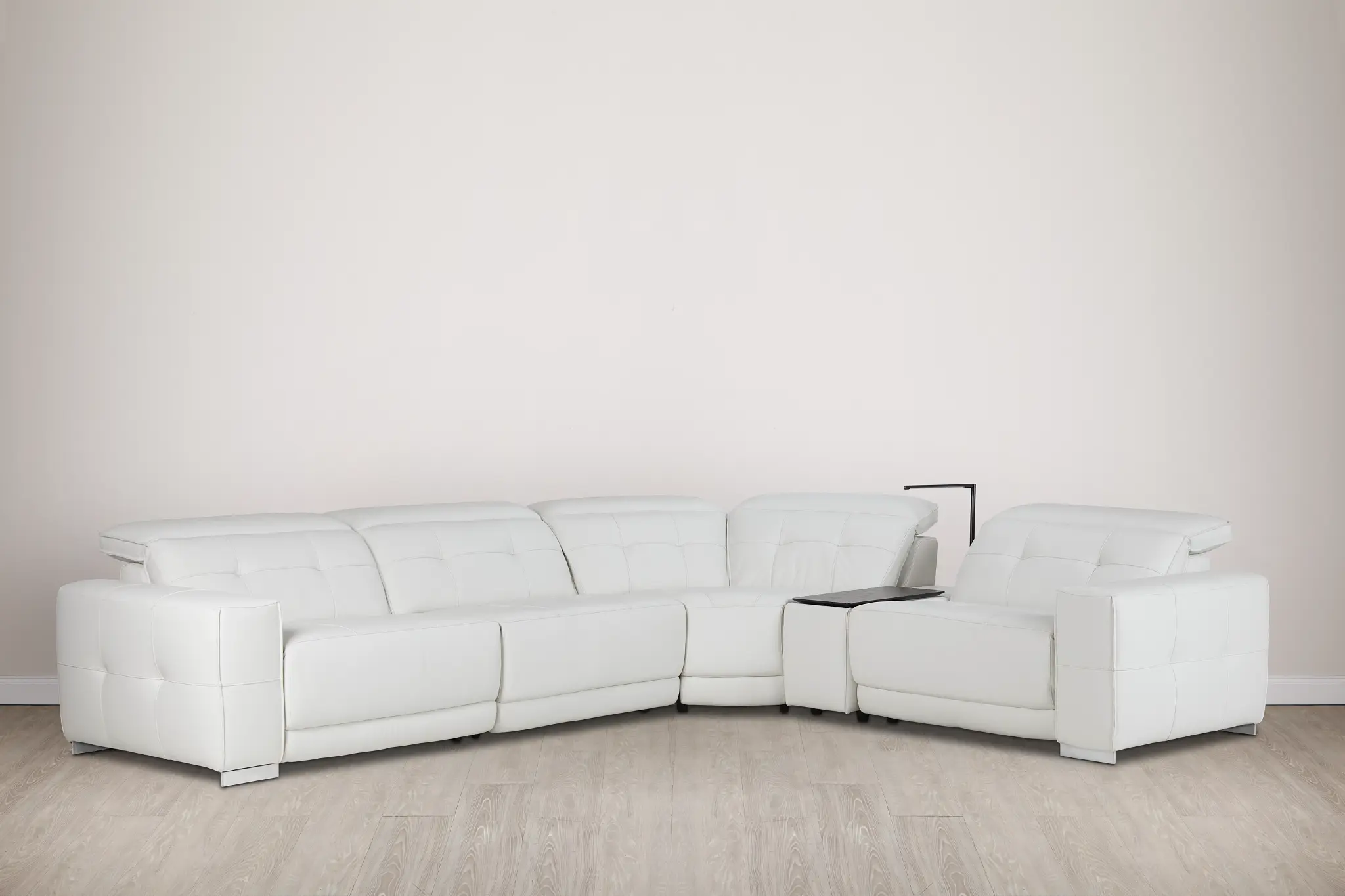 Reva White Leather Small Triple Power Reclining Two-arm Sectional Reva White Leather Small Triple Power Reclining Two-arm Sectional