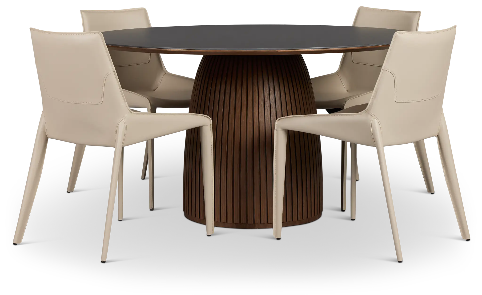 Wayne Two-tone Stone Round Table & 4 Light Beige Upholstered Chairs Wayne Two-tone Stone Round Table & 4 Light Beige Upholstered Chairs