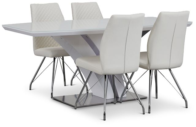 Lima White Table & 4 Upholstered Chairs