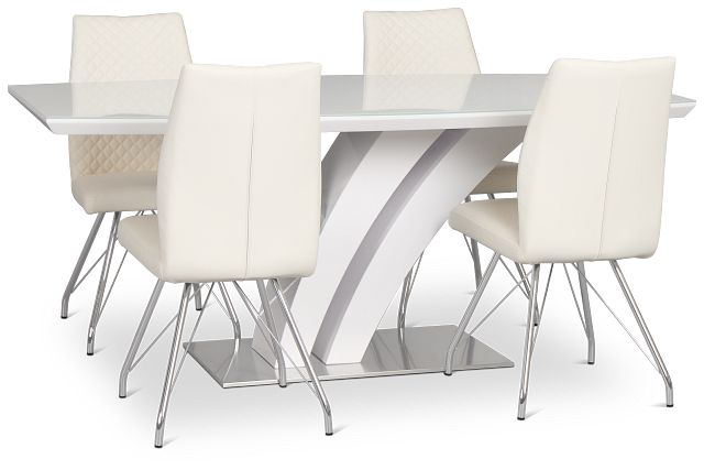 Lima White Table & 4 Upholstered Chairs