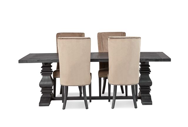 Hadlow Black 95" Table & 4 Velvet Chairs