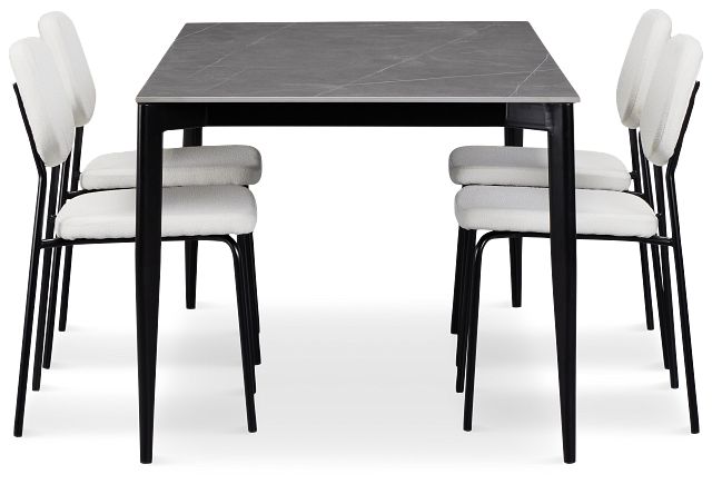 Andover Gray Rect Table & 4 White Upholstered Chairs