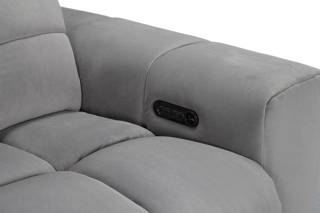 Gemma Light Gray Velvet Medium Triple Power Left Chaise Sectional