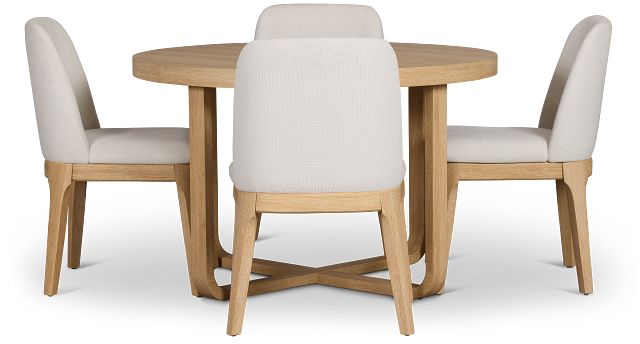 Lyndie Light Tone Round Table & 4 Upholstered Chairs