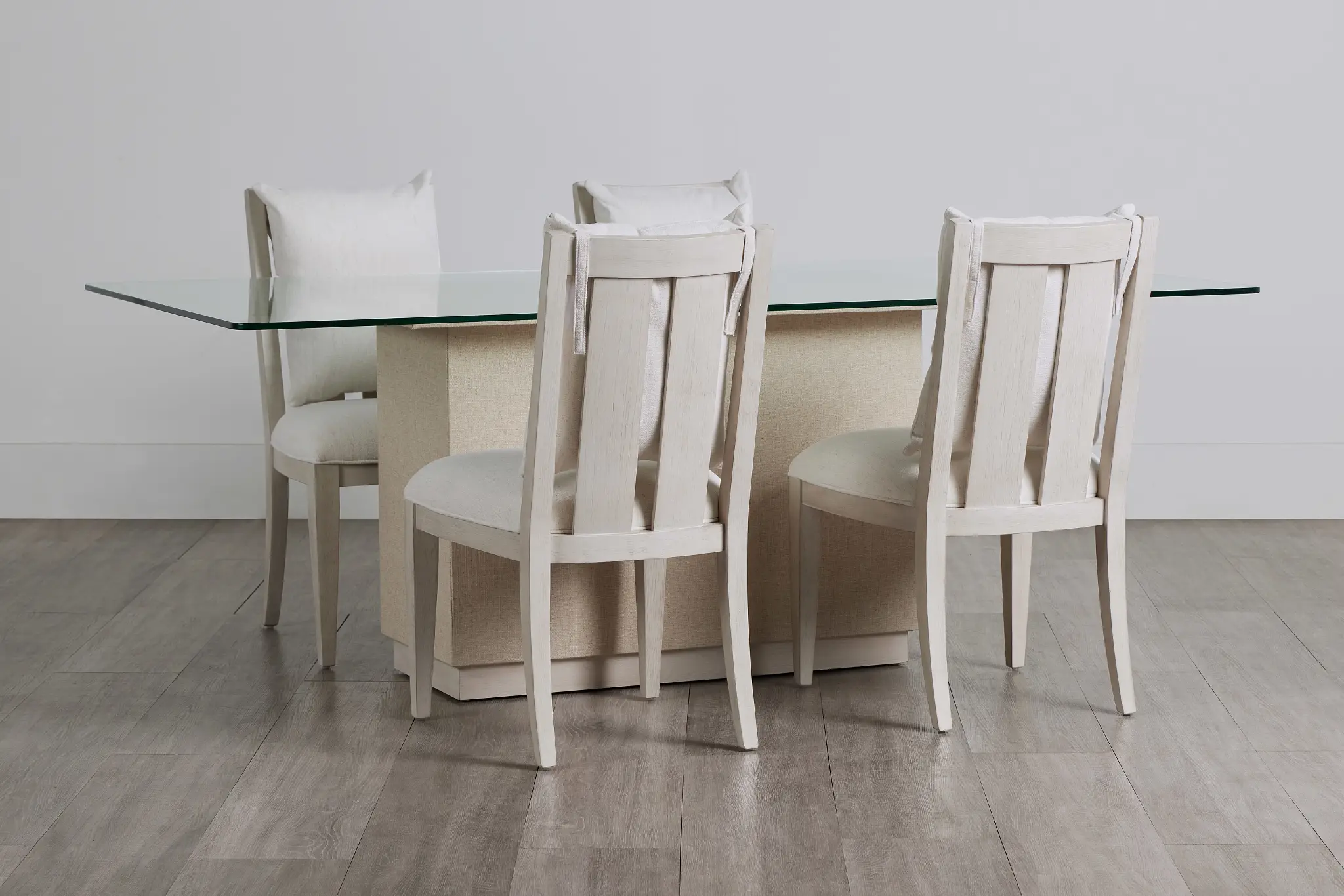 Marseilles Glass Rectangular Table & 4 Upholstered Chairs Marseilles Glass Rectangular Table & 4 Upholstered Chairs
