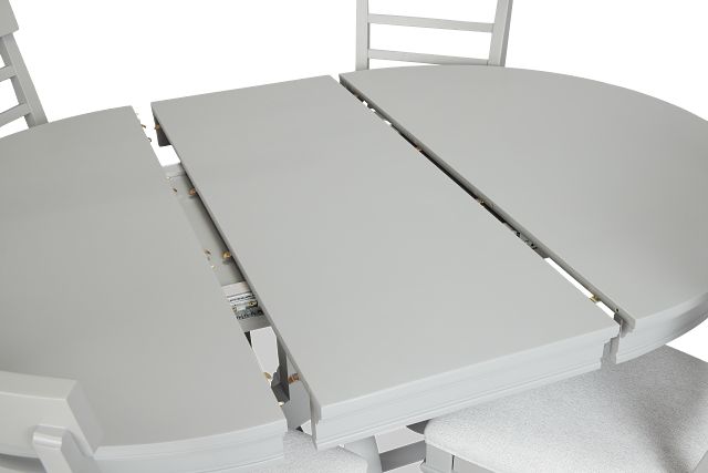 Cape Cod Gray Round Table & 4 Upholstered Chairs