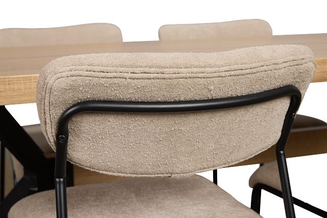 Lynden Light Tone Rect Table & 4 Beige Metal Upholstered Side Chairs