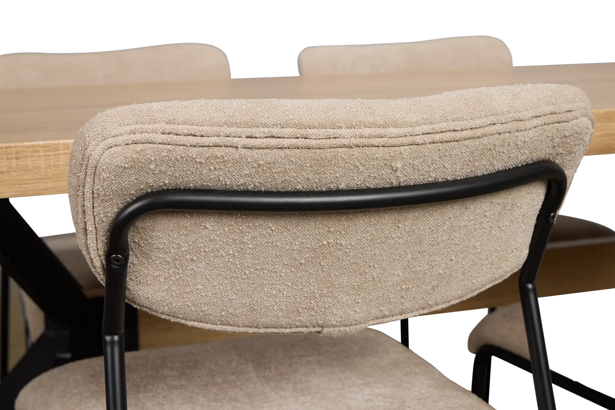 Lynden Light Tone Rect Table & 4 Beige Metal Upholstered Side Chairs