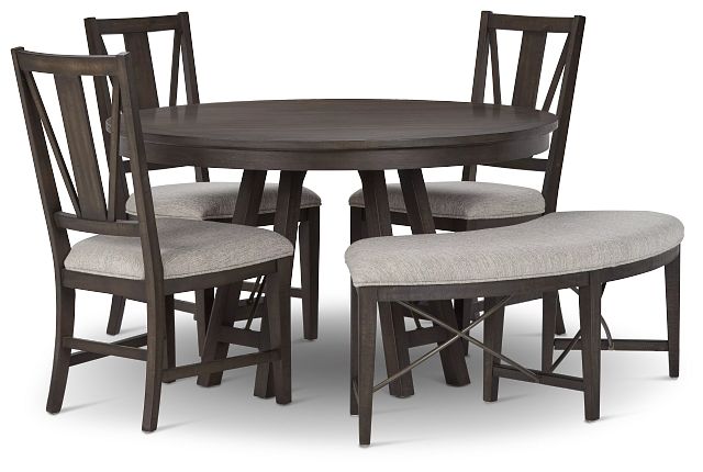 Heron Cove Dark Tone Round Table, 3 Chairs & Bench (4)