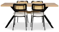 Lynden Light Tone Rect Table & 4 White Woven Upholstered Side Chairs