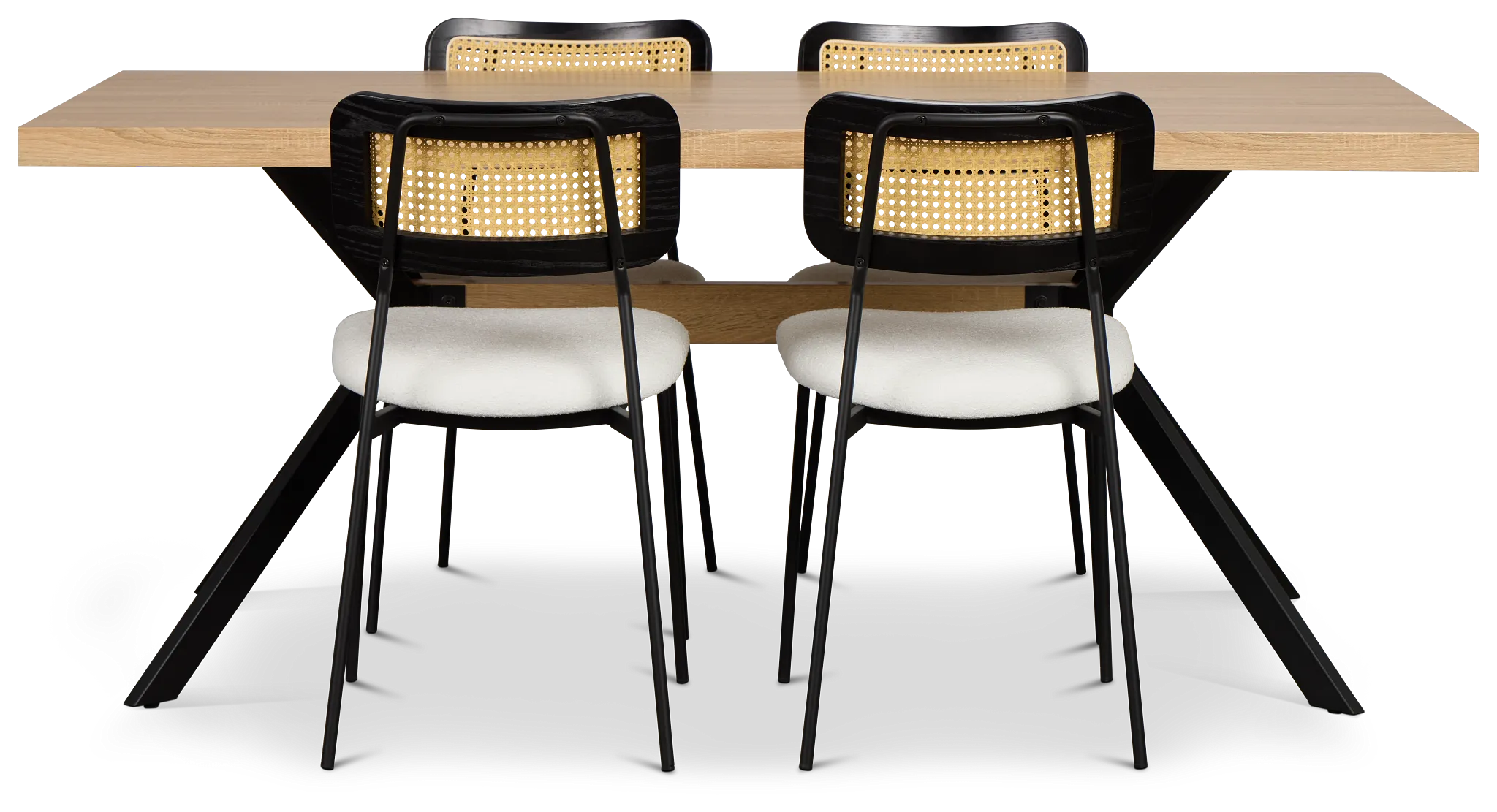 Lynden Light Tone Rect Table & 4 White Woven Upholstered Side Chairs