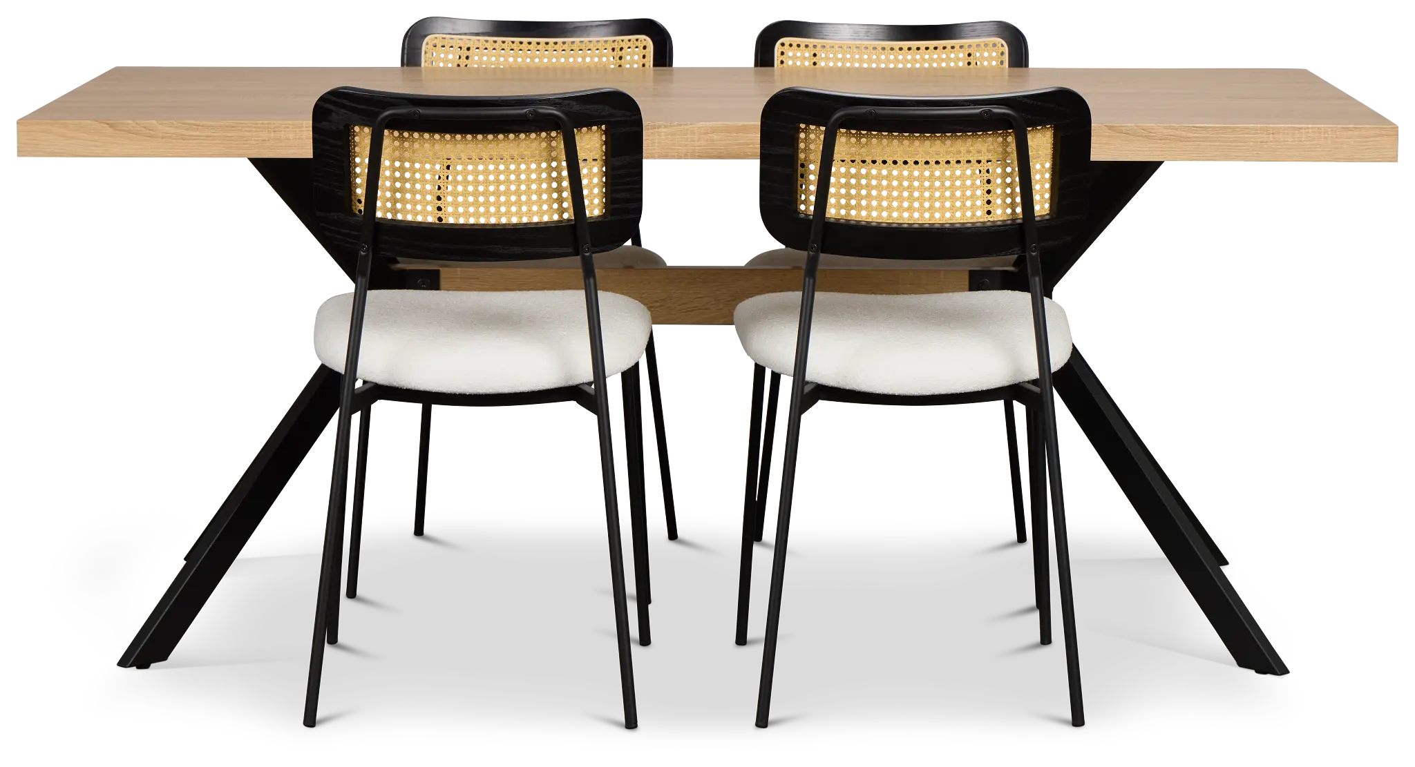 Lynden Light Tone Rect Table & 4 White Woven Upholstered Side Chairs Lynden Light Tone Rect Table & 4 White Woven Upholstered Side Chairs