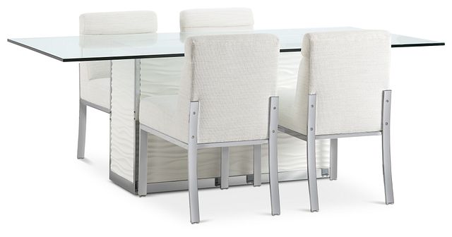 Ocean Drive 86" Glass Table & 4 Upholstered Chairs