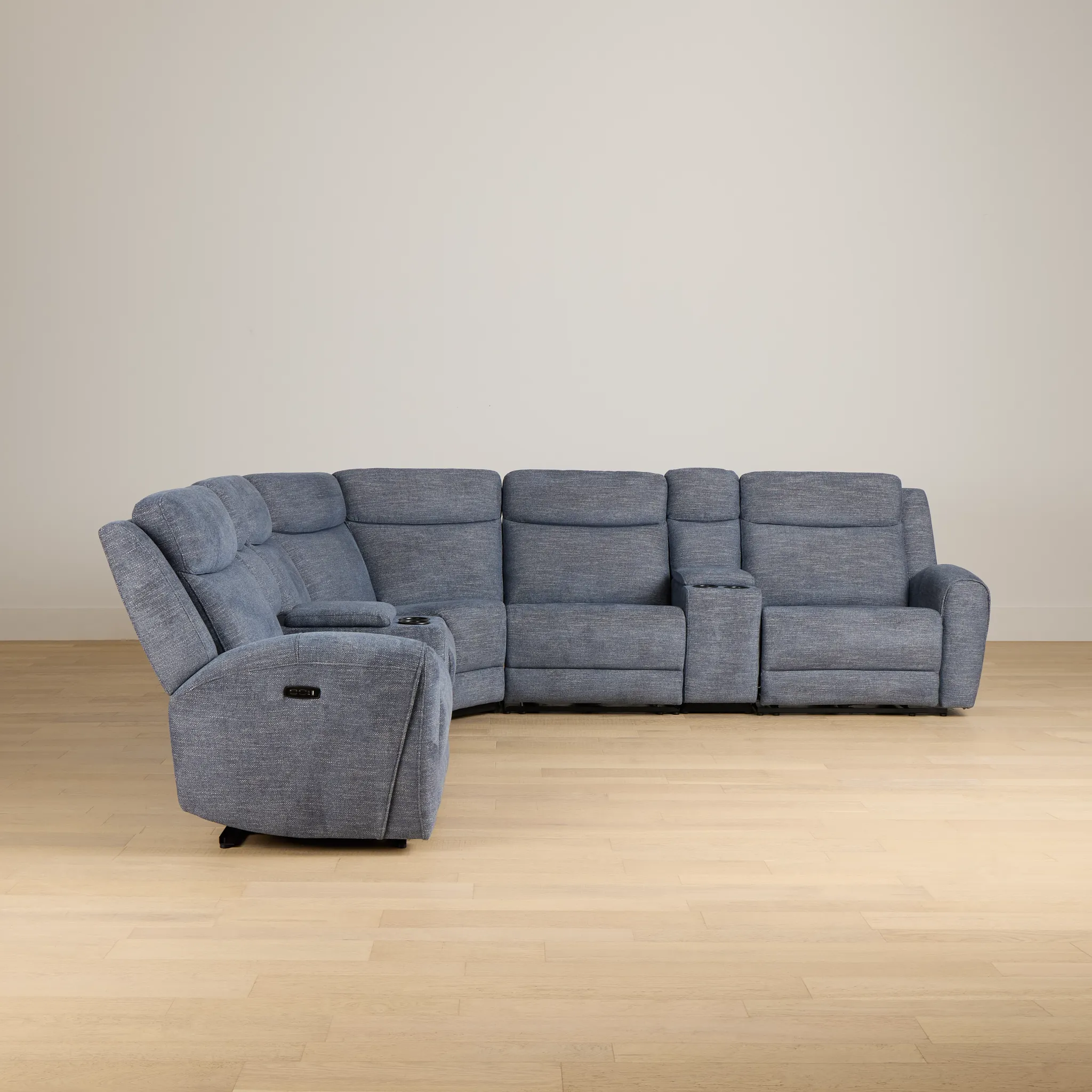 Walker Blue Fabric Large Triple Power Reclining Two-arm Sectional