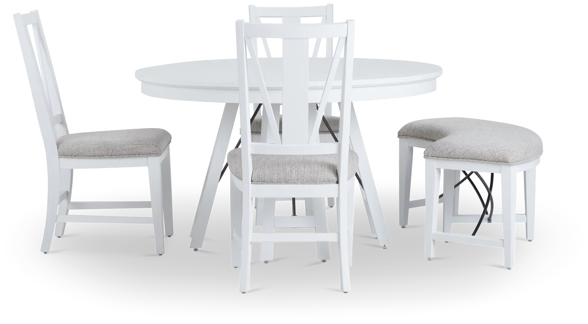 Heron Cove White Round Table, 3 Chairs & Bench Heron Cove White Round Table, 3 Chairs & Bench