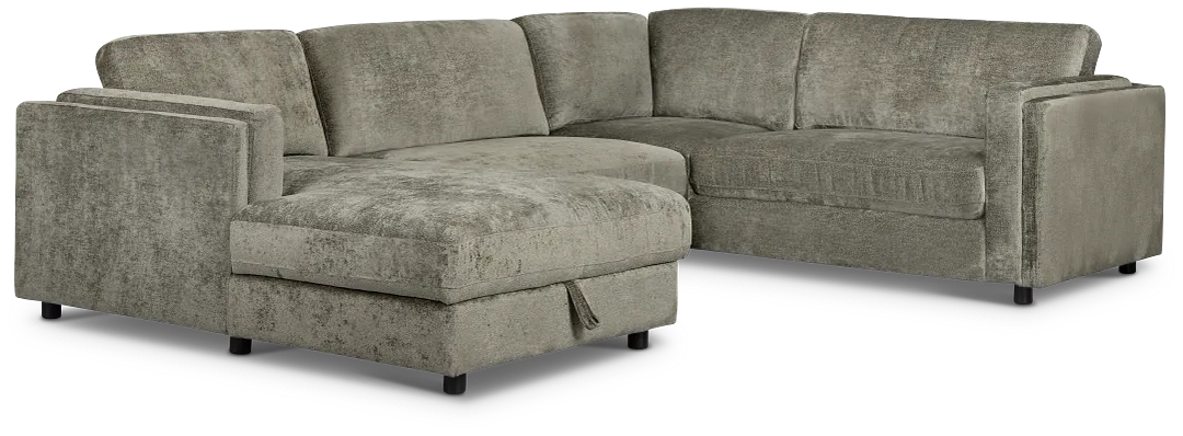 Farren Dark Green Fabric Medium Left Chaise Sleeper Sectional