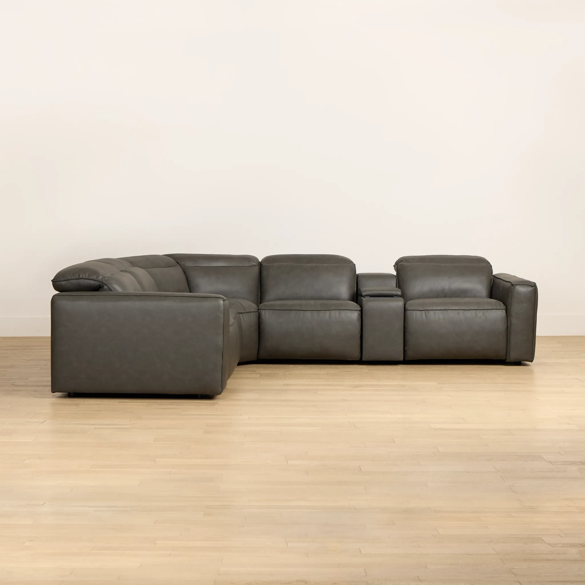 Ryland Dark Gray Lthr/vinyl Medium Triple Power 2-arm Sectional