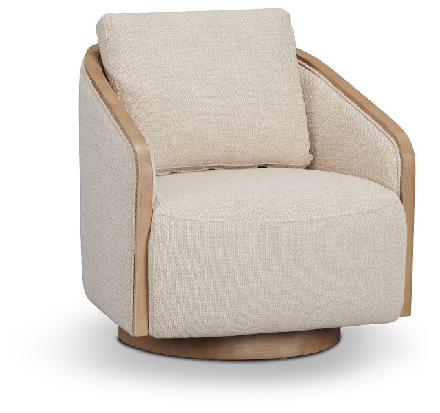 Campbell Beige Fabric Swivel Accent Chair