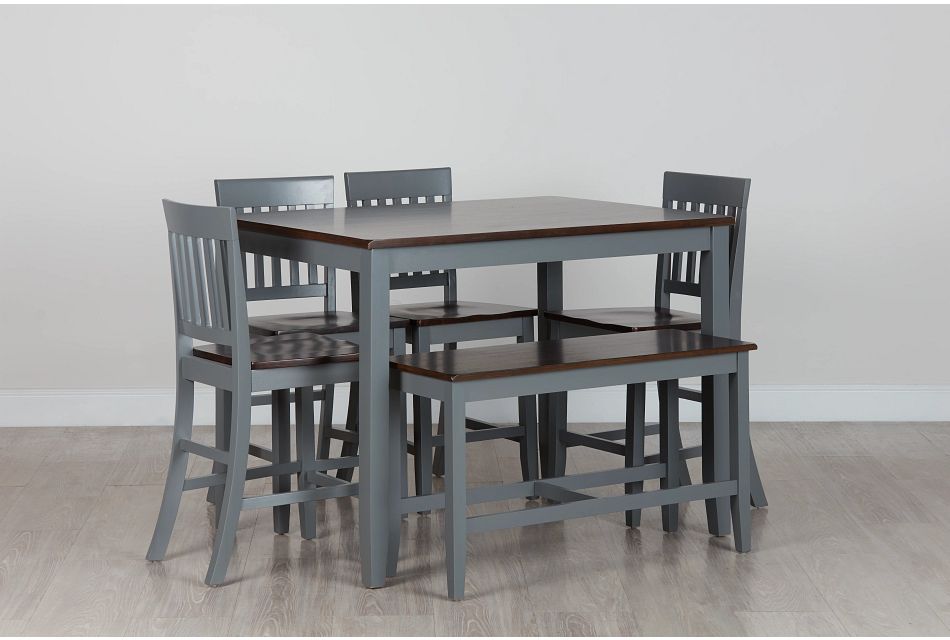 Santos Gray Two-tone High Table, 4 Barstools & High Bench