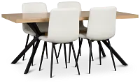 Lynden Light Tone Rect Table & 4 White Upholstered Side Chairs