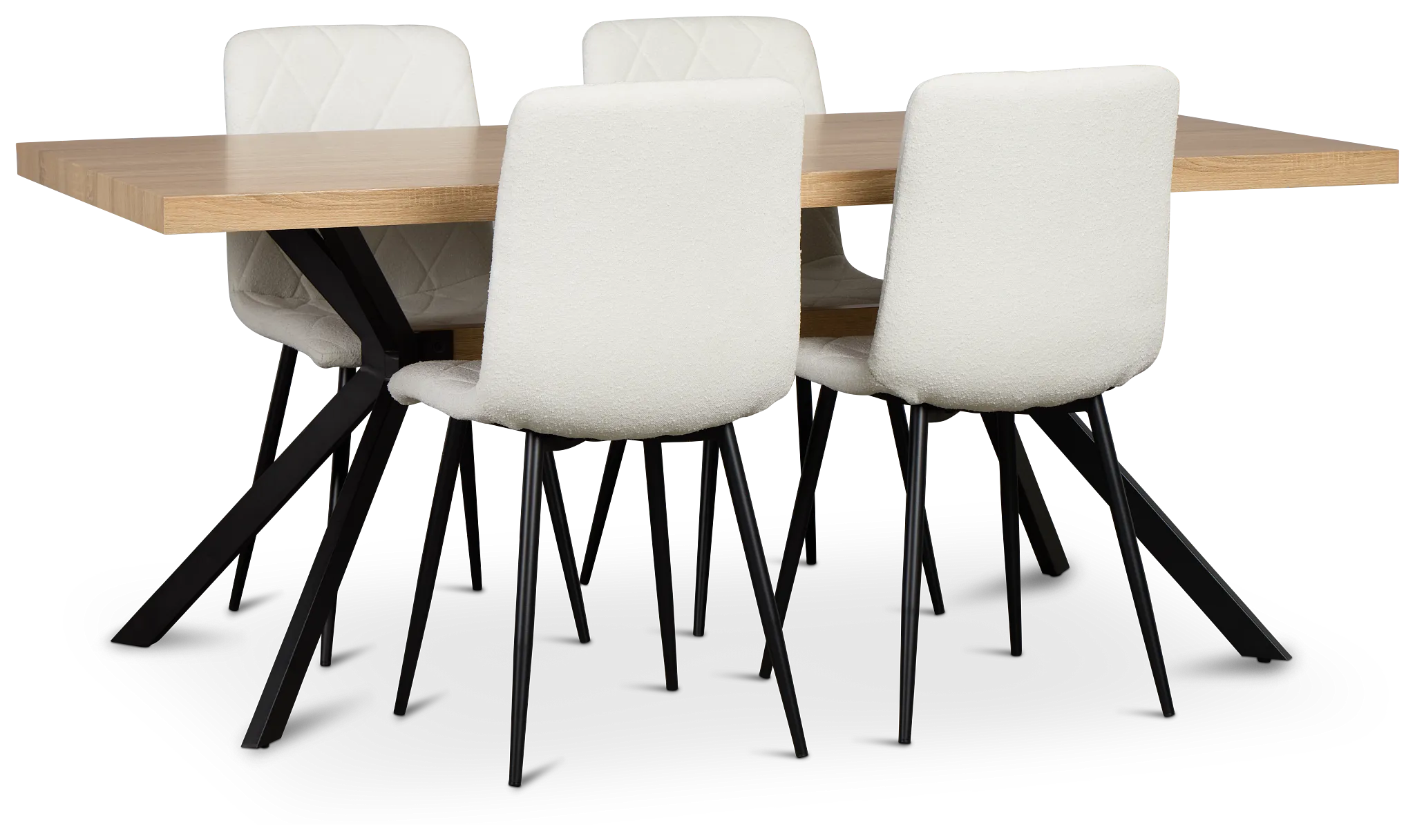 Lynden Light Tone Rect Table & 4 White Upholstered Side Chairs