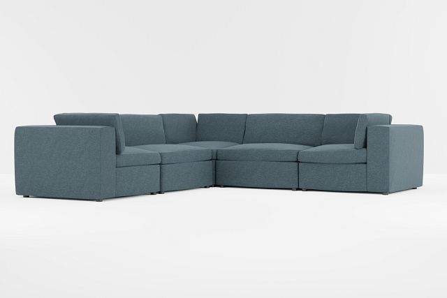 Destin Elevation Dark Blue Fabric 5-piece Modular Sectional