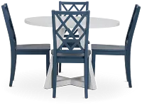 Edgartown White Round Table & 4 Navy Wood Chairs