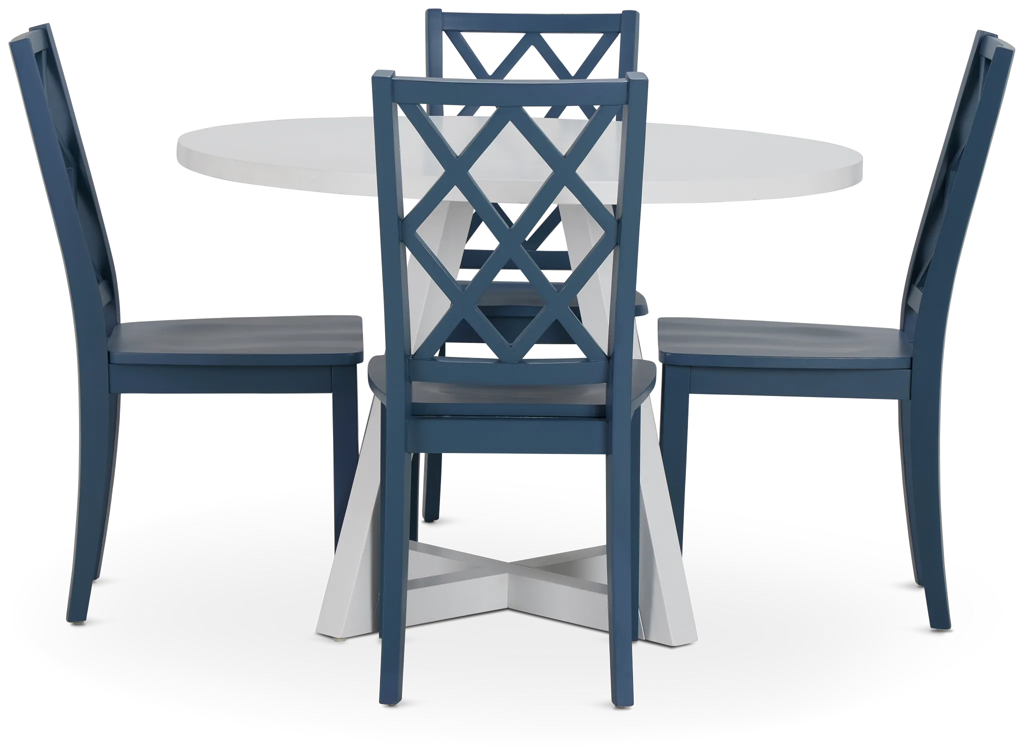 Edgartown White Round Table & 4 Navy Wood Chairs