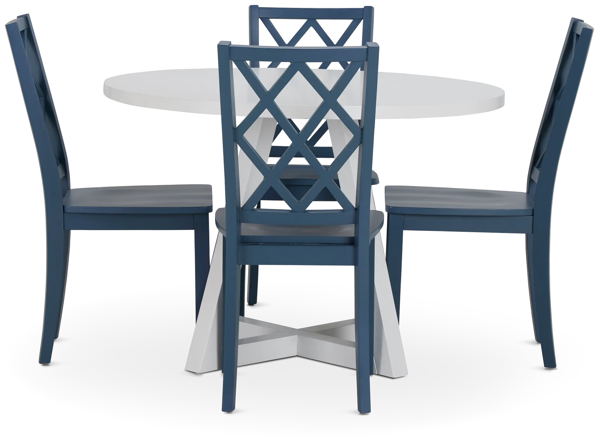 Edgartown White Round Table & 4 Navy Wood Chairs Edgartown White Round Table & 4 Navy Wood Chairs