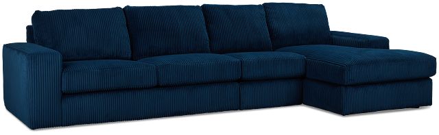 Charlie Dark Blue Fabric Small Right Chaise Sectional
