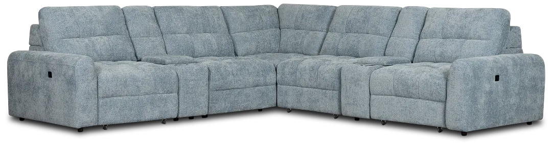 Hendrix Light Blue Fabric Large Tri Power 2 Arm Extension Chaise Sectional