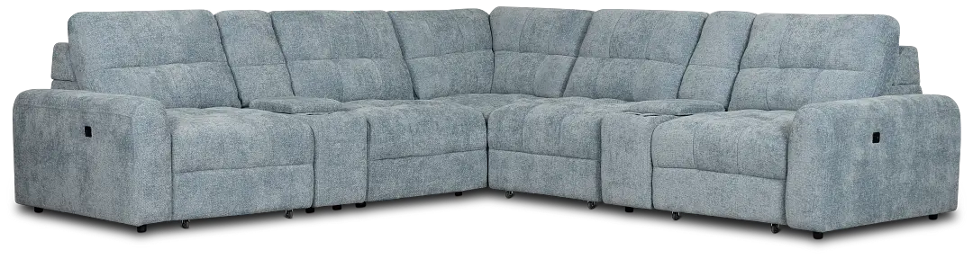 Hendrix Light Blue Fabric Large Tri Power 2 Arm Extension Chaise Sectional Hendrix Light Blue Fabric Large Tri Power 2 Arm Extension Chaise Sectional