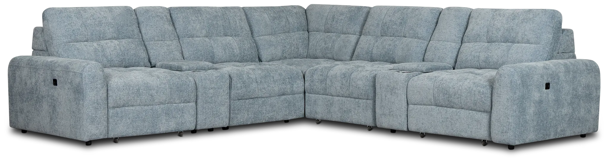 Hendrix Light Blue Fabric Large Tri Power 2 Arm Extension Chaise Sectional