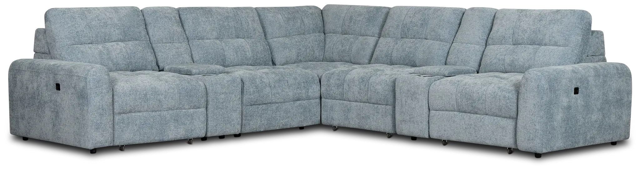 Hendrix Light Blue Fabric Large Tri Power 2 Arm Extension Chaise Sectional Hendrix Light Blue Fabric Large Tri Power 2 Arm Extension Chaise Sectional