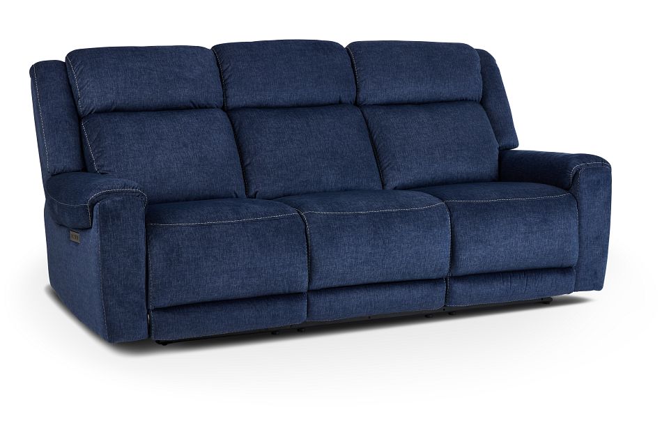 Beckett Dark Blue Micro Power Reclining Sofa Living Room Sofas City Furniture Beckett Dark Blue Micro Power Reclining, Dark Blue Leather Reclining Sofa