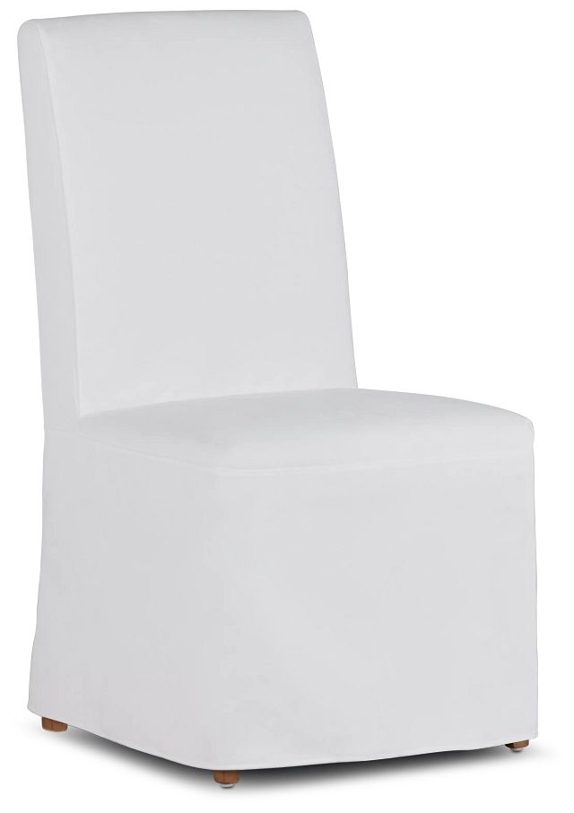 Destination White Long Slipcover Chair With Light Tone Leg