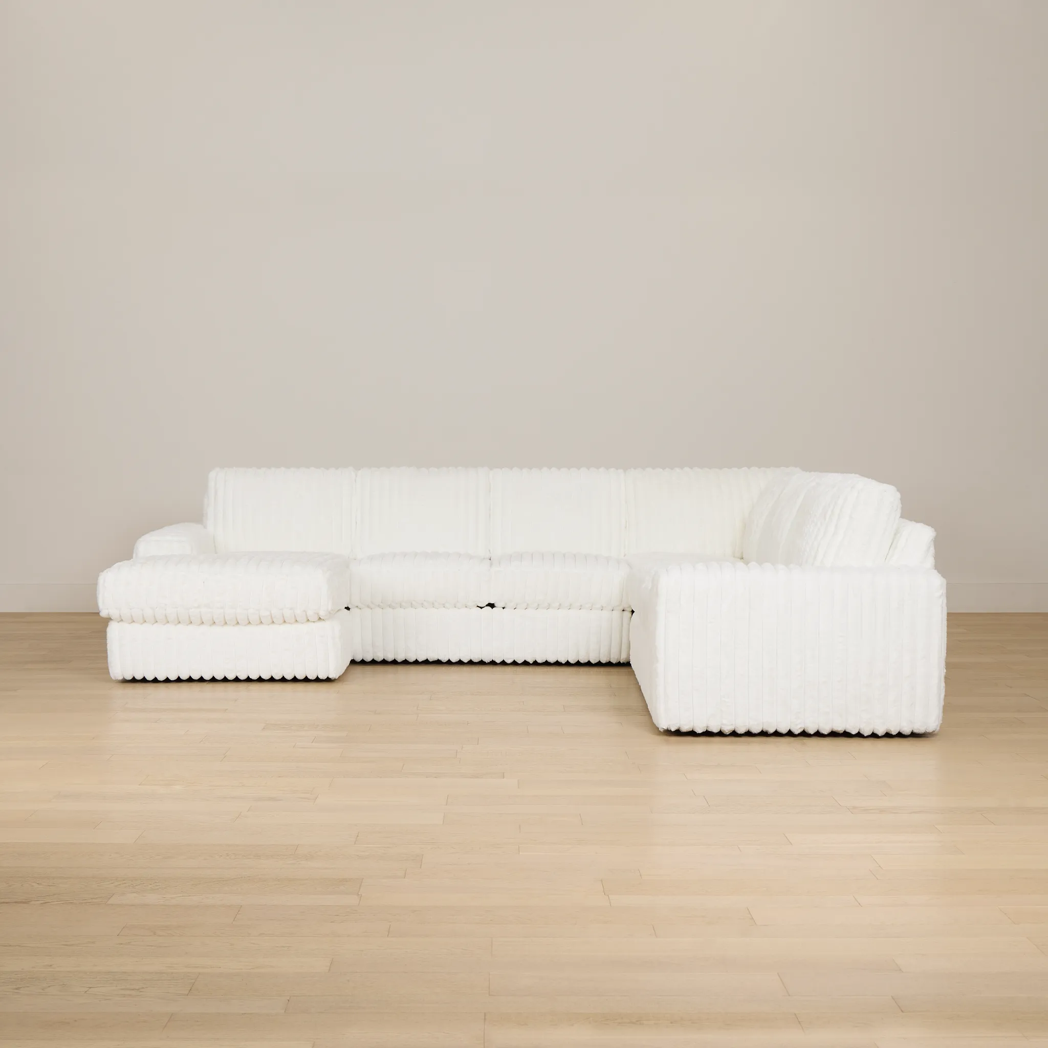 Teddy White Fabric Medium Left Chaise Sectional