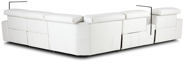 Carmelo White Leather Medium Dual Power Sectional W/right Table & Light