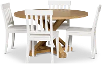 Nantucket Light Tone Round Table & 4 White Wood Chairs