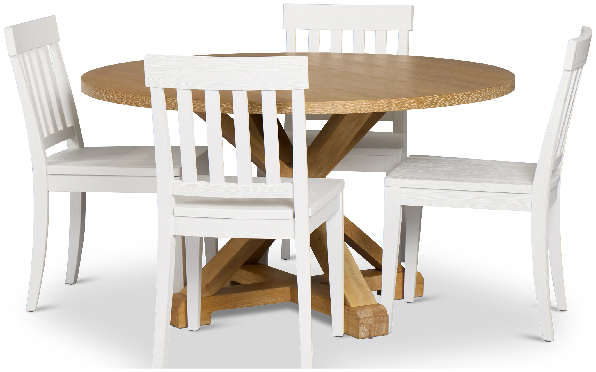 Nantucket Light Tone Round Table & 4 White Wood Chairs