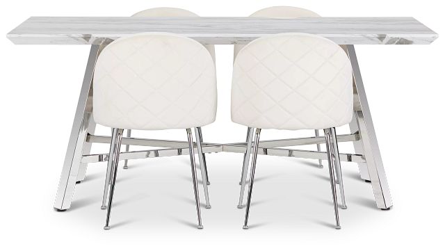 Capri Stainless Steel Ivory Rectangular Table & 4 Upholstered Chairs