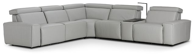 Carmelo Gray Leather Medium Dual Power 2-arm Reclining Sectional (1)