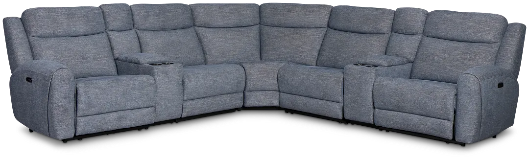 Walker Blue Fabric Large Triple Power Reclining Two-arm Sectional