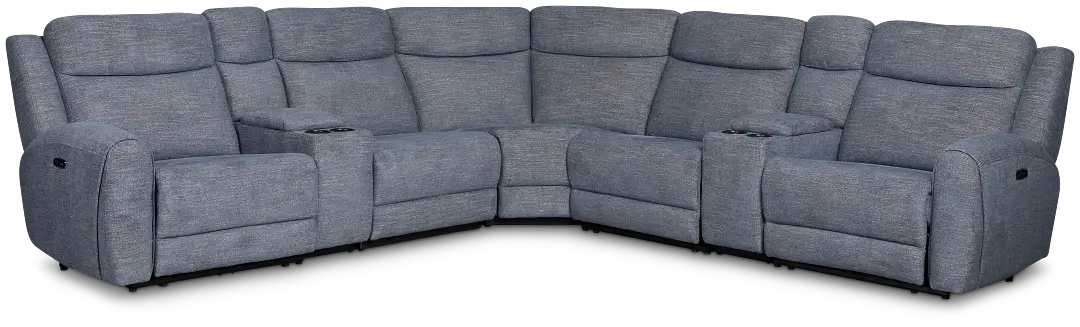 Walker Blue Fabric Large Triple Power Reclining Two-arm Sectional Walker Blue Fabric Large Triple Power Reclining Two-arm Sectional